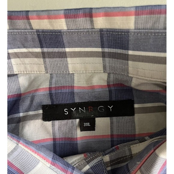 Synrgy Button Down Shirt‎ Mens 3XL Short Sleeve Blue Pink Plaid - Picture 4 of 6